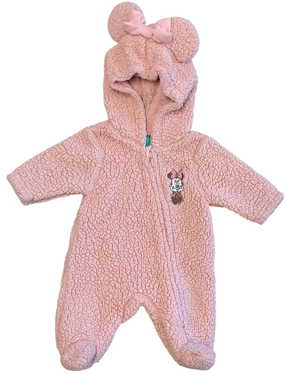 NB Disney Baby Minnie Mouse Pink Hooded Fleece Footed Full Zip Snowsuit Newborn